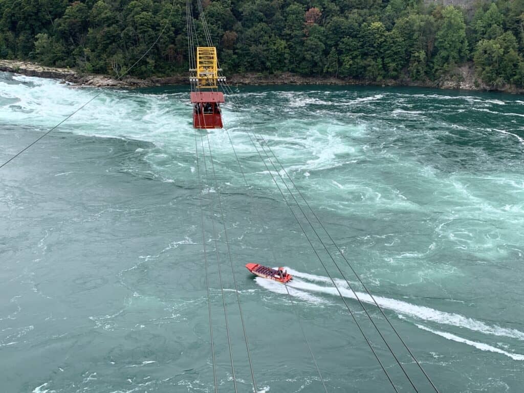 Whirlpool jet boat in the whirlpool under the aerocar.