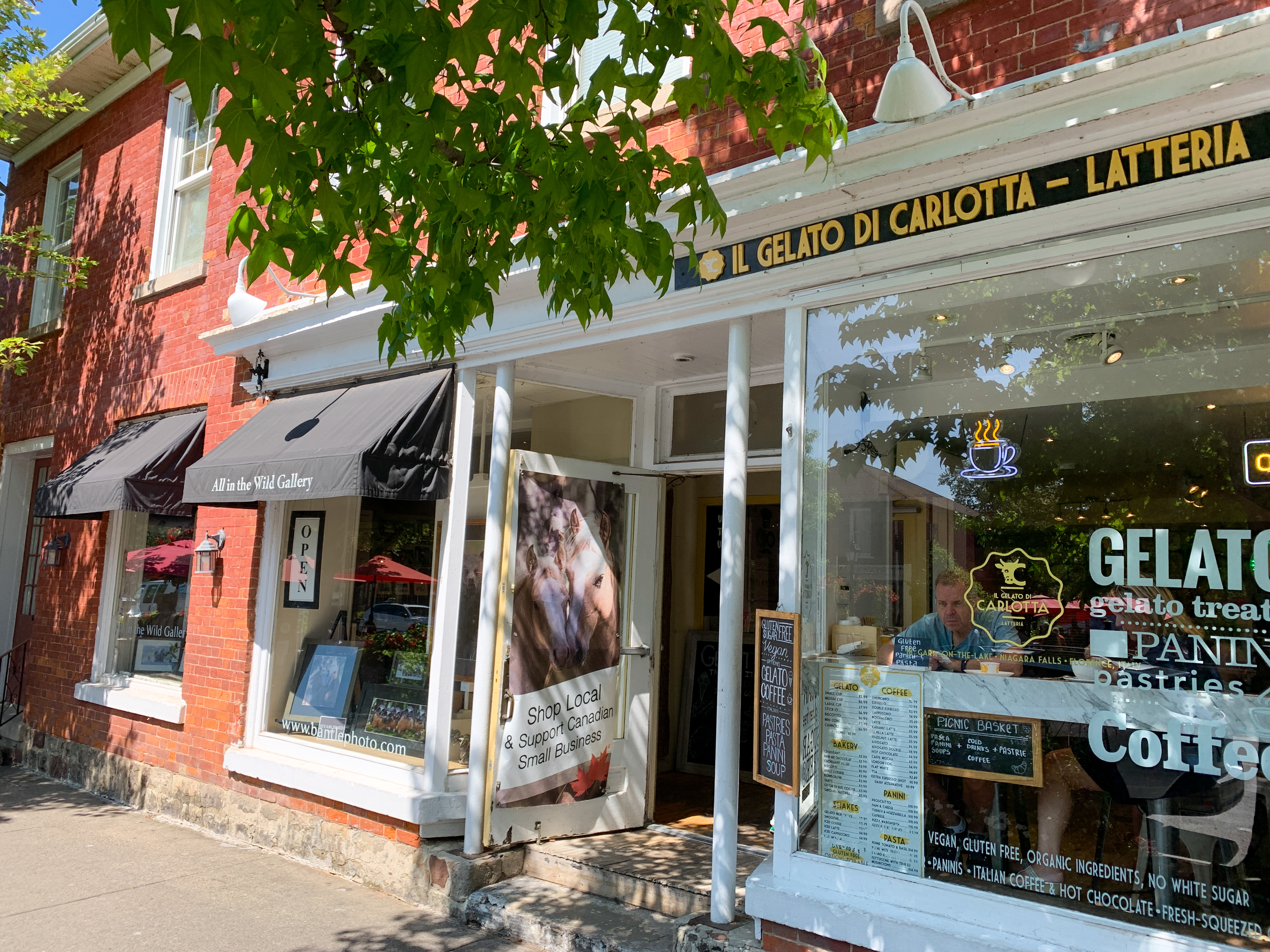 gelato store in red brick building with white trim