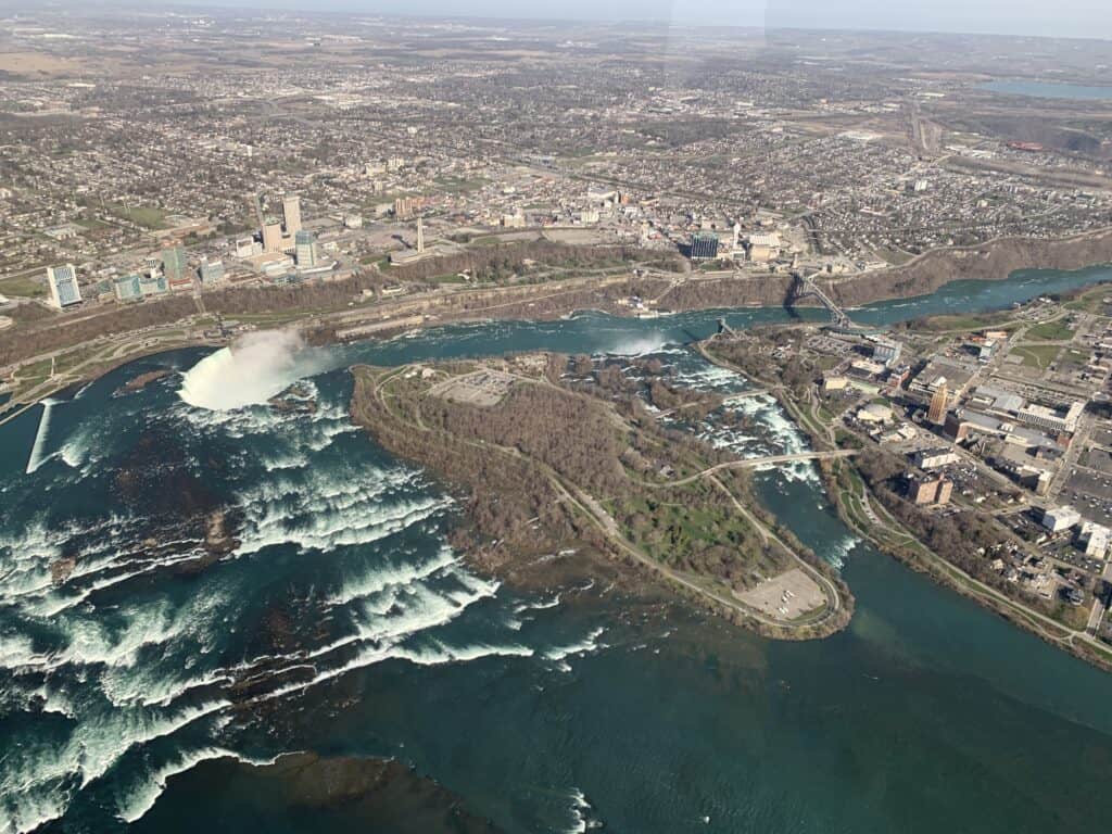 View of Niagara Falls from a helicopter