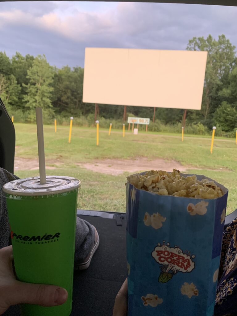 Drive-in movie theatre with popcorn