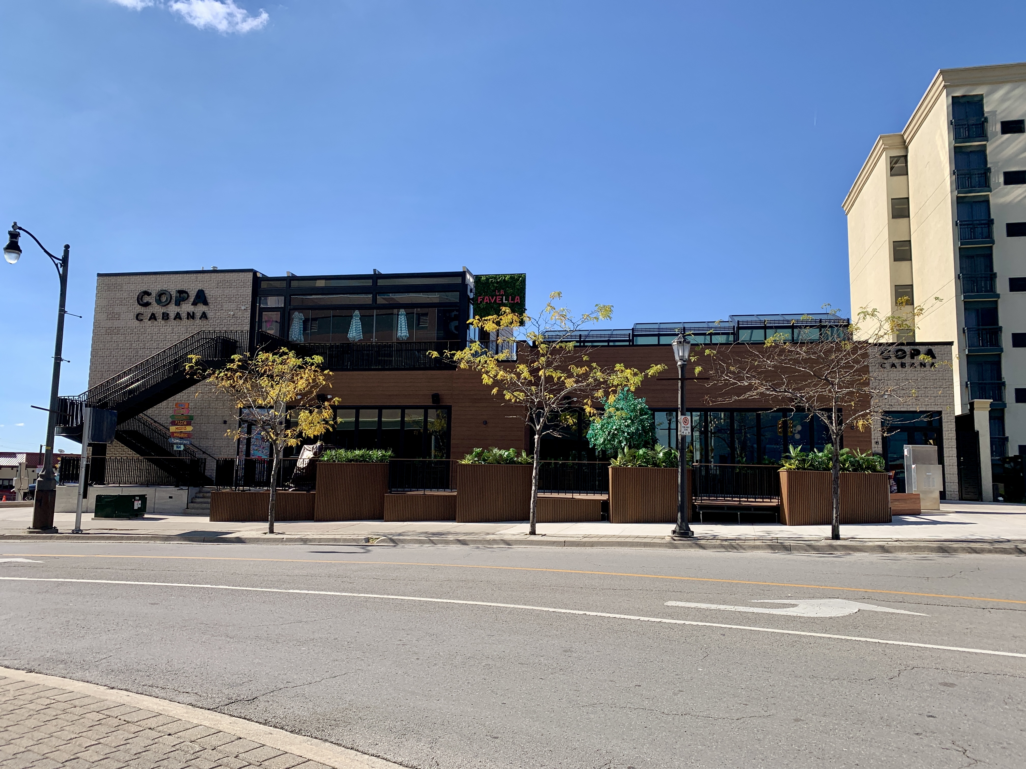 Copacabana is one of the best restaurants in Niagara Falls for a date. The exterior is clean and modern and covered in decorative lights.