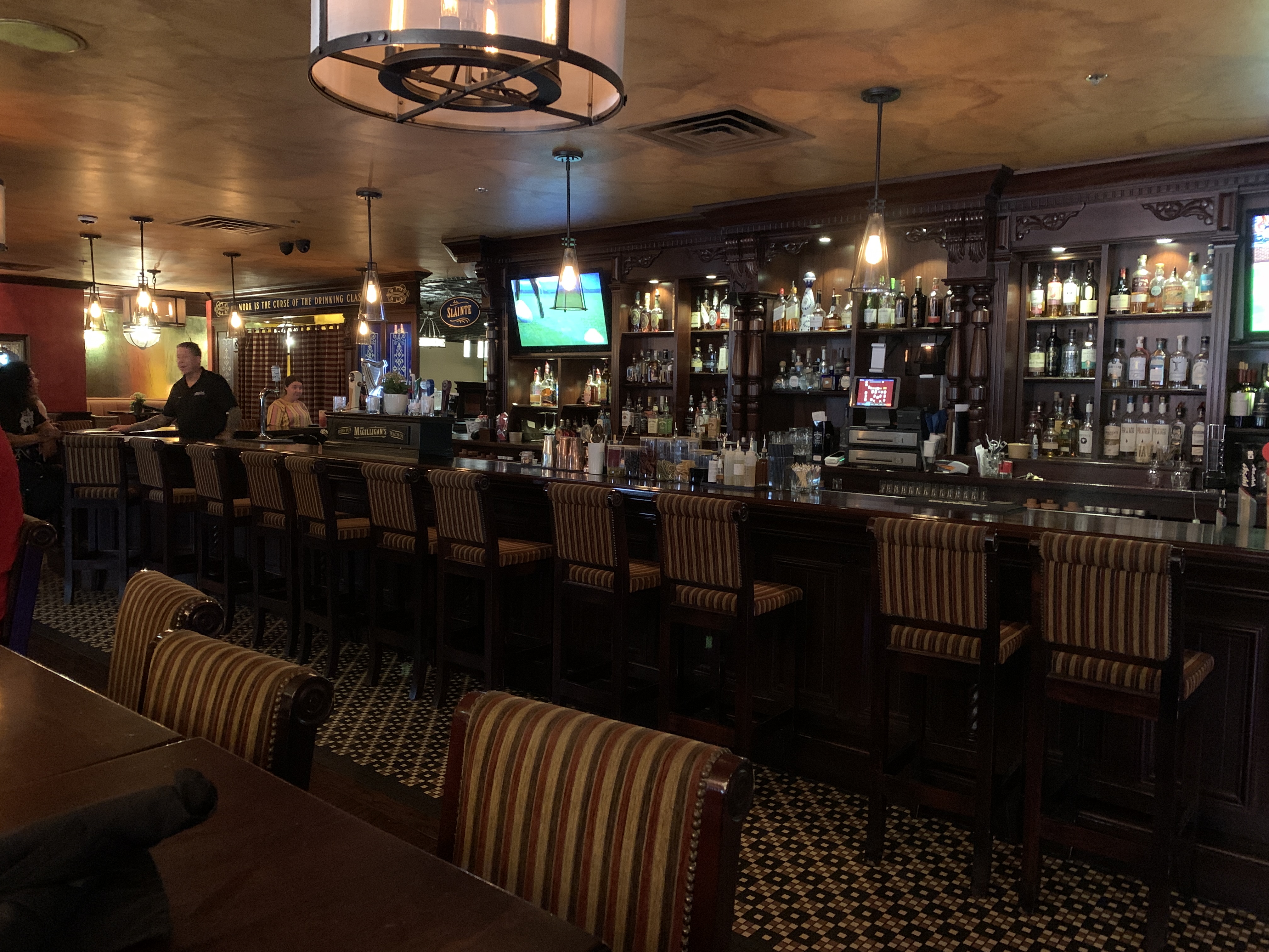 The inside of Doc Magilligans features an authentic Irish bar.