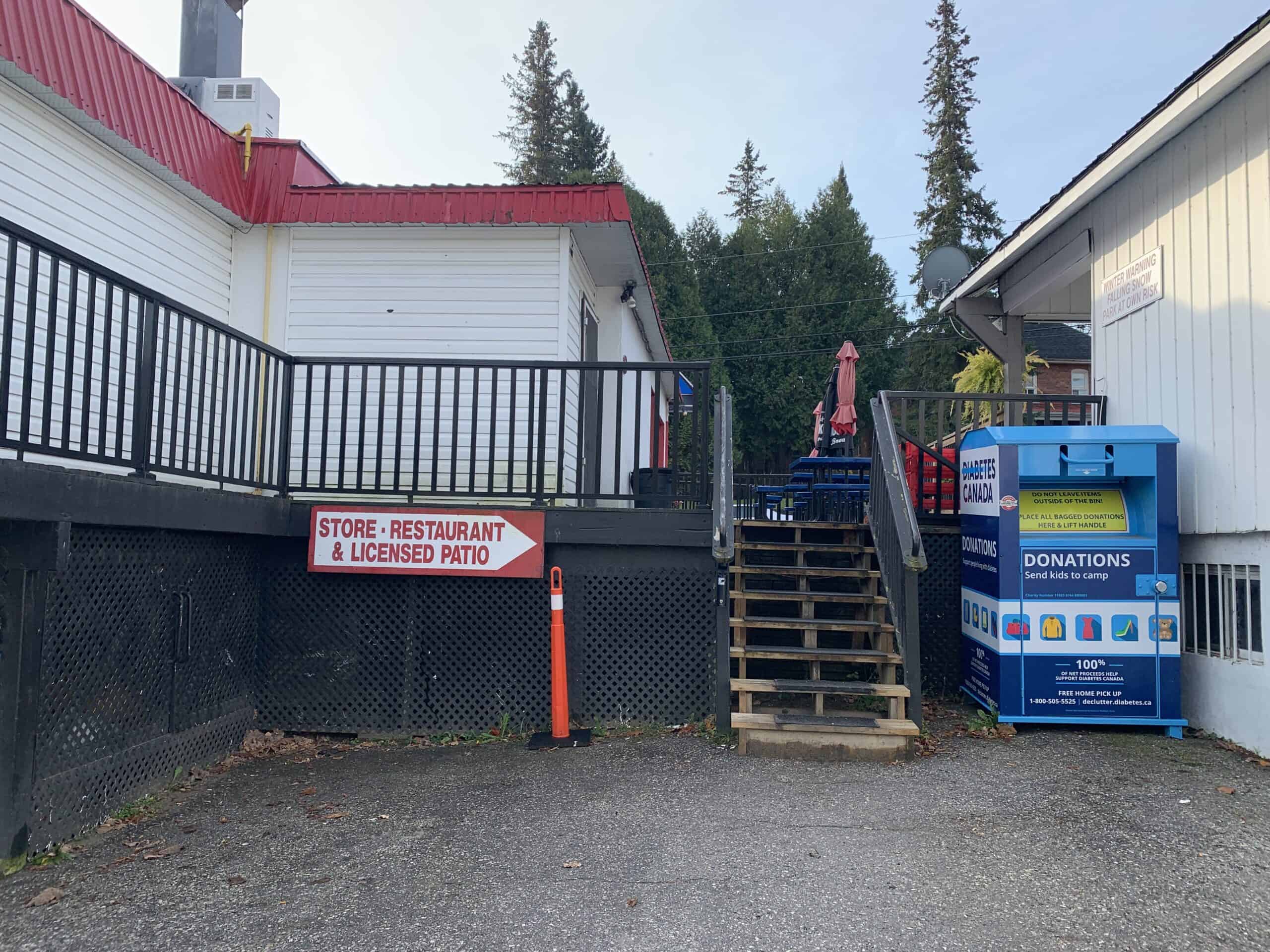 The stairs to Westside Fish & Chips from the parking lot.