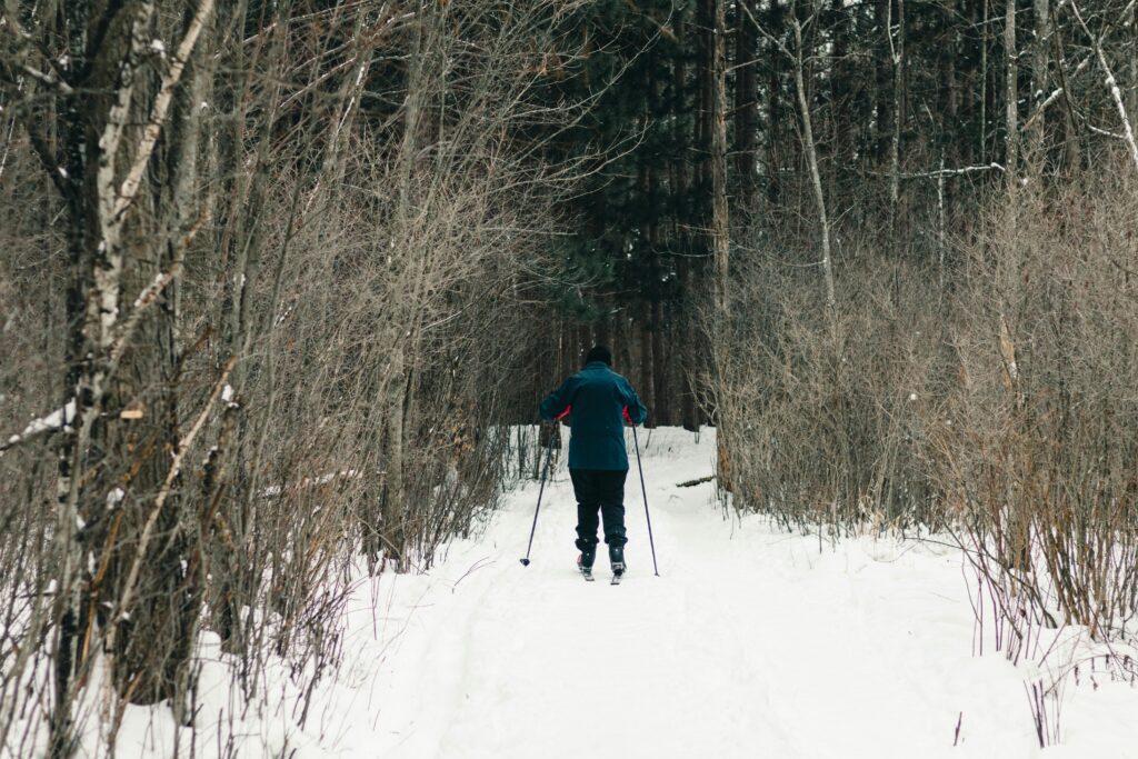 A man cross-country skiing in Muskoka